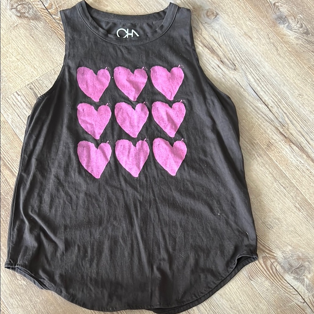 Chaser Black Tank Top with Pink Hearts